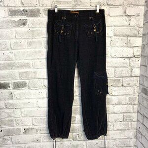 Vintage Y2K Sexy Sixty Black Corduroy Mid Rise Utility Cargo Pants